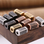 7*14MM Gun Metal Plated Jet Zircon Micro Pave Charm Big Hole Beads for Jewelry Making