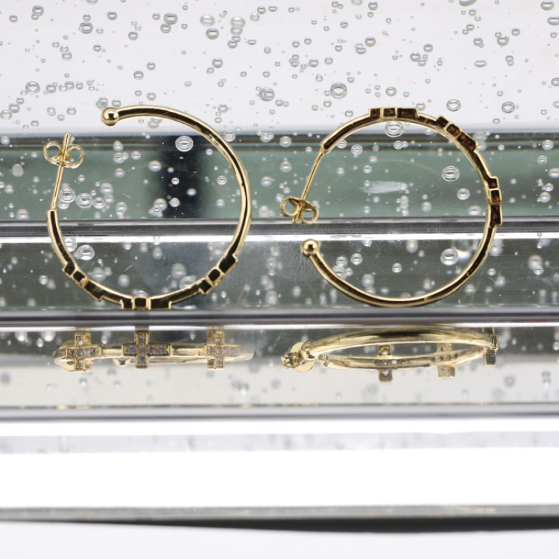New 2021 Trendy Micro Insert Zirconia Gold Brass Design Charm Jewelry Circle Cross Hoop Earrings for Women and Girl