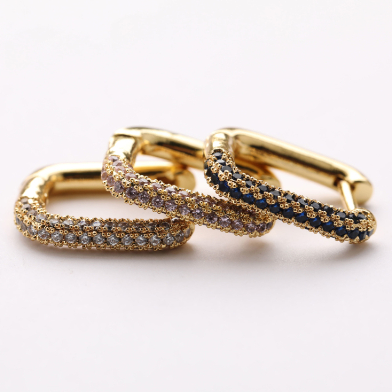 New Arrival Gold Plated Earrings Amethyst Saphire Crystal Zircon Micro Pave Earring