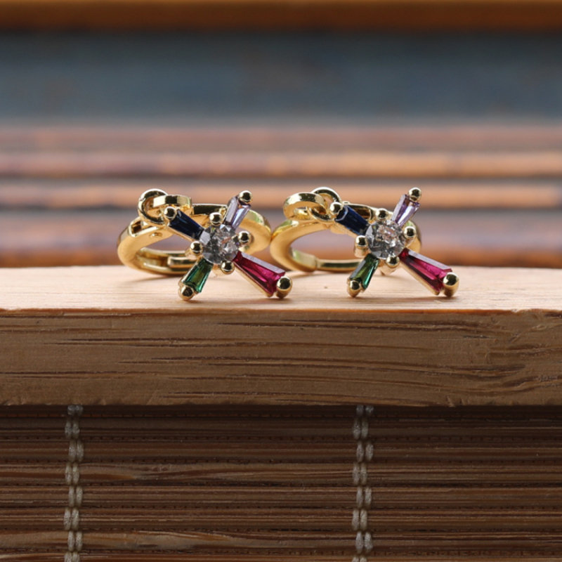 Trendy Designer Gold Plated Korean Micro Insert Zirconia Zircon Crosses Earrings for Women and Girl