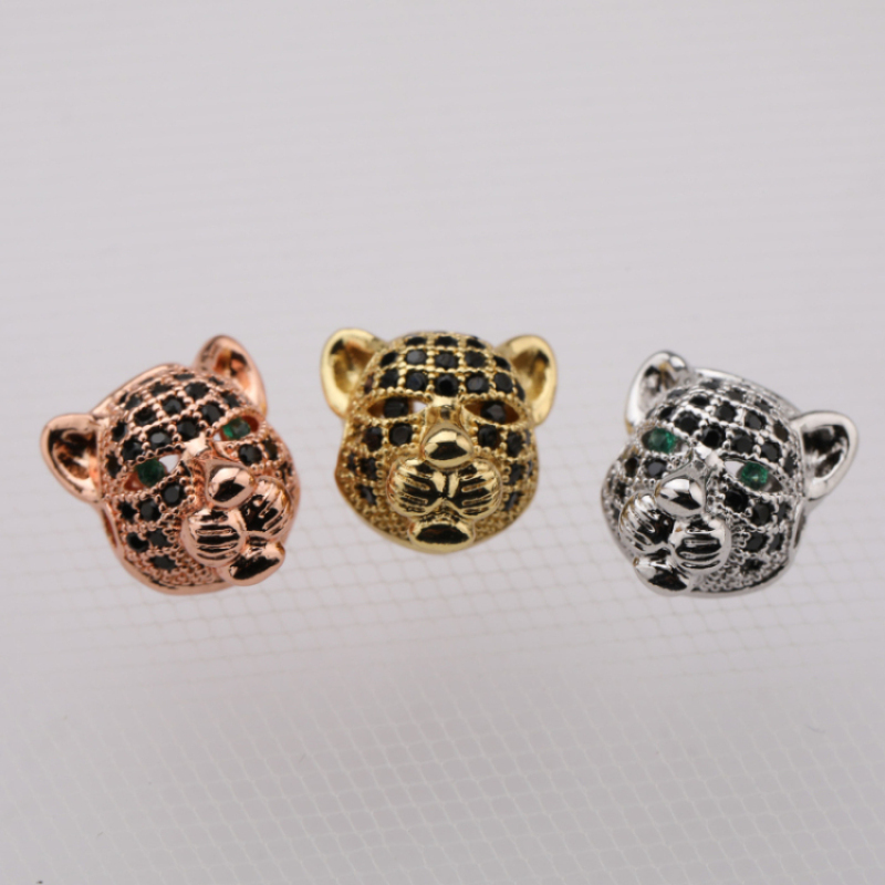 New Arrivals Original Design CZ Micro Insert Leopard Head Animals Bead Charm For Women