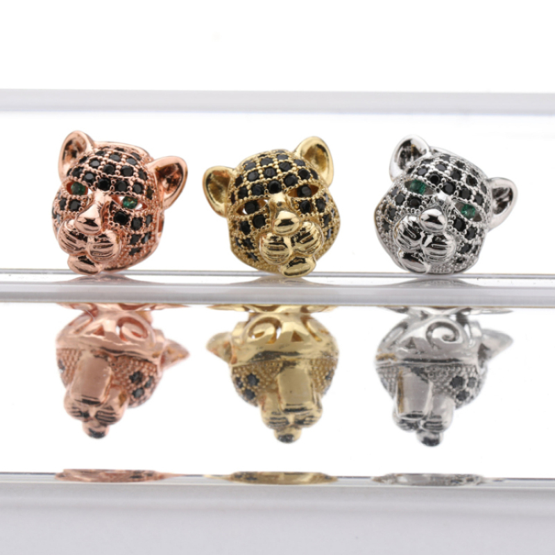 New Arrivals Original Design CZ Micro Insert Leopard Head Animals Bead Charm For Women