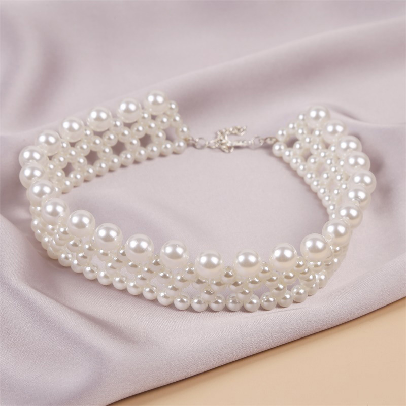 Simple Elegant Bohemian Short Multi Layer Handmade Pearl Clavicle Necklace Jewelry  For Women