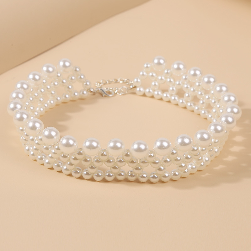 Simple Elegant Bohemian Short Multi Layer Handmade Pearl Clavicle Necklace Jewelry  For Women
