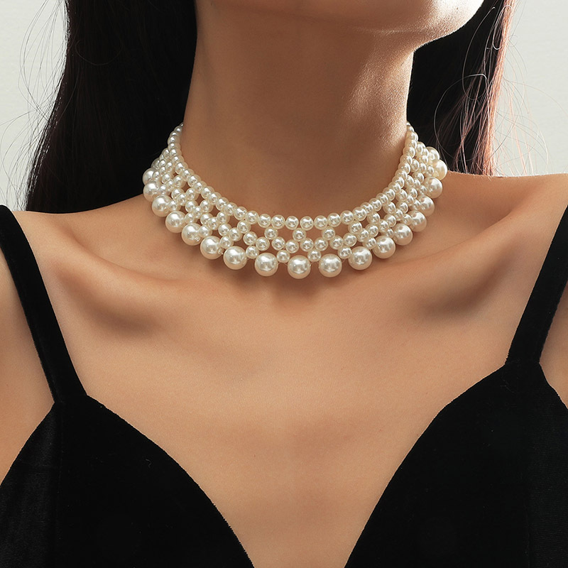Simple Elegant Bohemian Short Multi Layer Handmade Pearl Clavicle Necklace Jewelry  For Women