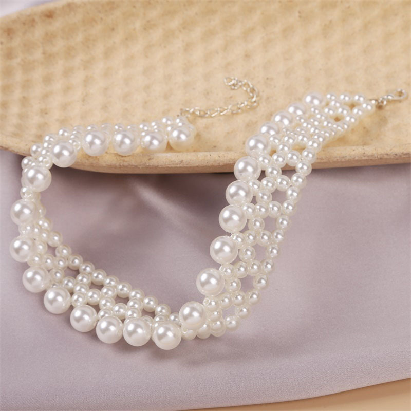 Simple Elegant Bohemian Short Multi Layer Handmade Pearl Clavicle Necklace Jewelry  For Women