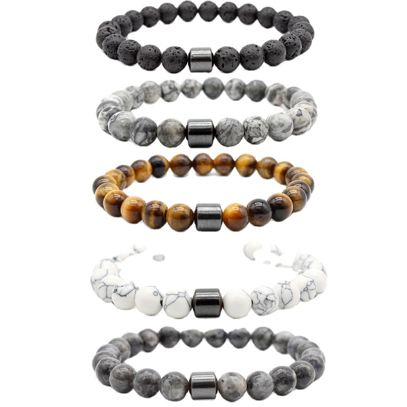 Hot Selling Wholesale Custom 8mm Magnet Charm Beads Stretch Natural Stone Lava Bead Bracelet For Women