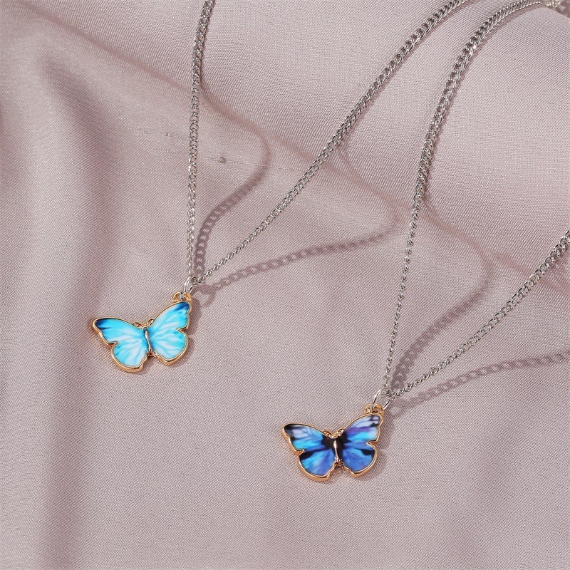 Trendy Multiple Colors Butterfly Necklace Thin Chain Butterfly Pendants Necklace for Women Jewelry