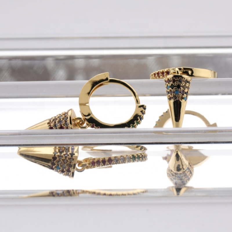 18K Gold Plated Micro Insert Rainbow Rhinestone Huggie Earring Brass Dangle Earrings for Women