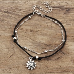 Beach Jewelry Fashion Alloy Cotton Handmade Foot Double Layer Sunflower Pendant Anklet For women