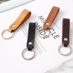 Black and Brown Retro Genuine Leather Gold Ring Keychain