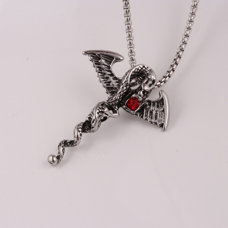 Halloween necklace jewelry antique silver plated dragon with diamond pendant necklace for man