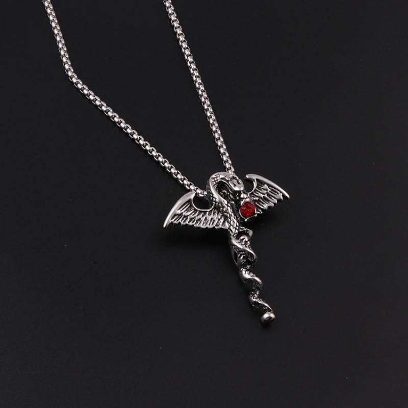 Halloween necklace jewelry antique silver plated dragon with diamond pendant necklace for man