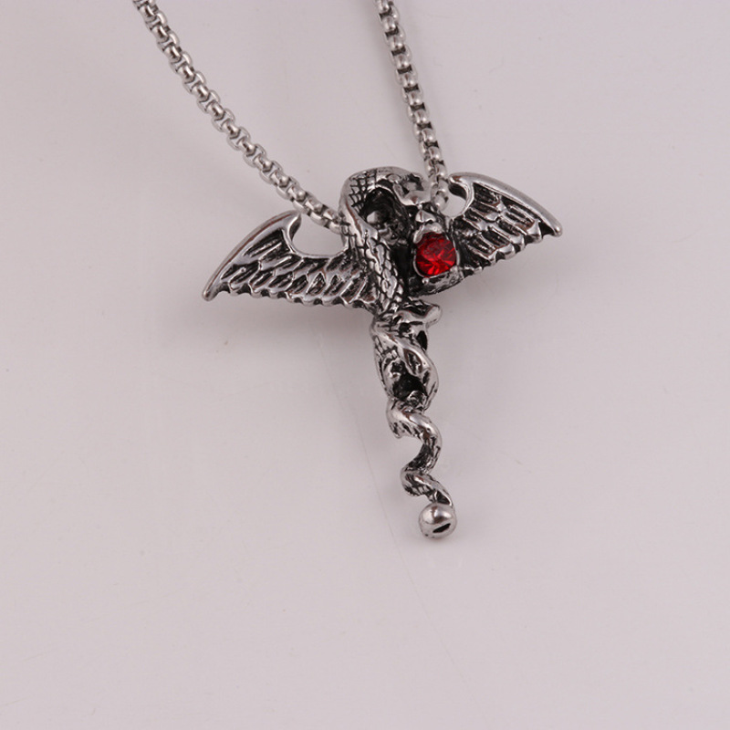 Halloween necklace jewelry antique silver plated dragon with diamond pendant necklace for man