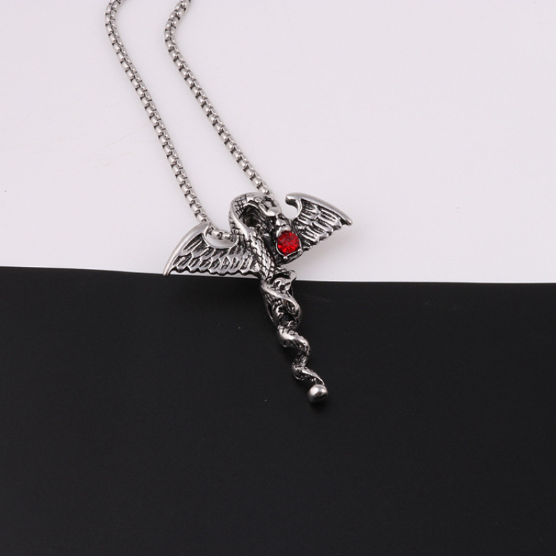 Halloween necklace jewelry antique silver plated dragon with diamond pendant necklace for man