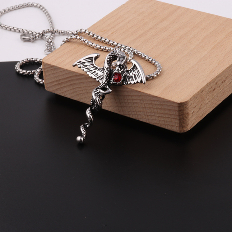 Halloween necklace jewelry antique silver plated dragon with diamond pendant necklace for man
