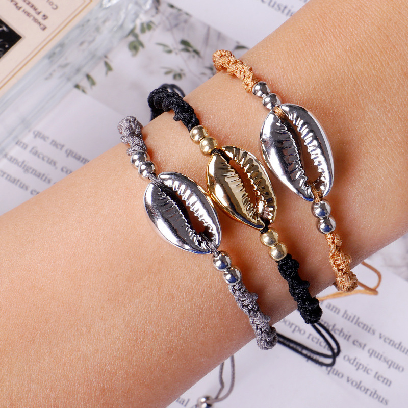 Best friendship jewelry handmade bohemian style gold and silver cowrie shell charm bracelet