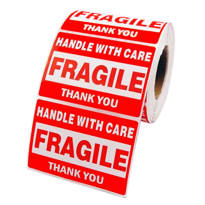 Wholesale 500sheets/roll Factory Packaging Red Fragile Warning Waterproof Handle with Care Shipping Label Stickers for Thank you