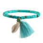 2021 Beautiful Dainty Colorful Polymer Clay Vinyl Beaded Bracelet with Cowrie Shell Charm and Tassel Bracelet