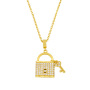 2021 Wholesale Women Fashion Accessories Gold Plated Stainless Steel Diamond Heart Lock Shaped Clavicle Chain Pendant Necklace