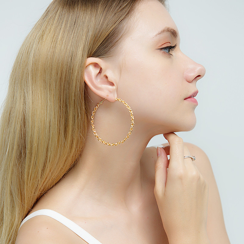 Ins Style Women Accessories Jewelry Luxury Gold Plated Drop Long Big Circle Hoop Earrings