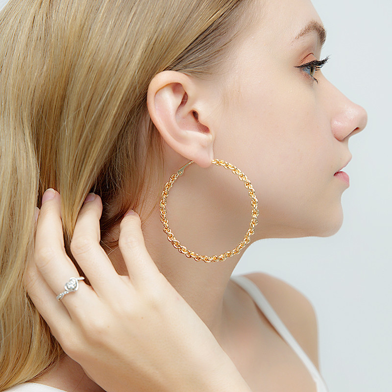 Ins Style Women Accessories Jewelry Luxury Gold Plated Drop Long Big Circle Hoop Earrings