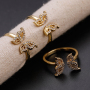 Butterfly Ring Gold And White Zircon Plated Brass Shiny Diamond Jewelry Round Rings Adjustable For Lady Women Party Gift