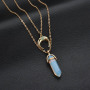New Fancy Double Layered Gold Chain 6 Colors Stones Pendant Necklace Moon and Gemstone Charm Jewelry Necklace Custom Factory