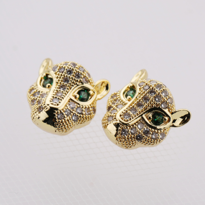 Silver and Gold Plated Micro Pave 12MM Copper Leopard Head Charm for Jewelry Making