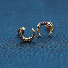New Handmade Micro Insert Brass Moon Stud Earrings Jewelry Gold Zirconia for Girls Gold Plated Zircon Women's Nazar Boncuk 526