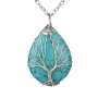 Handmade Silver Brass Wire Wrapped Tree of Life Natural Crystals Healing Stone Agate Necklace for Gift