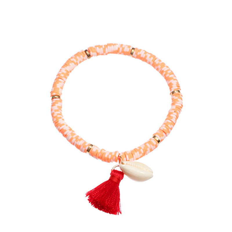Bohemian Beach Style Simple Colorful Soft Ceramic Bangles Women Accessories Jewelry Handmade Knitting Shell Tassel Bracelet