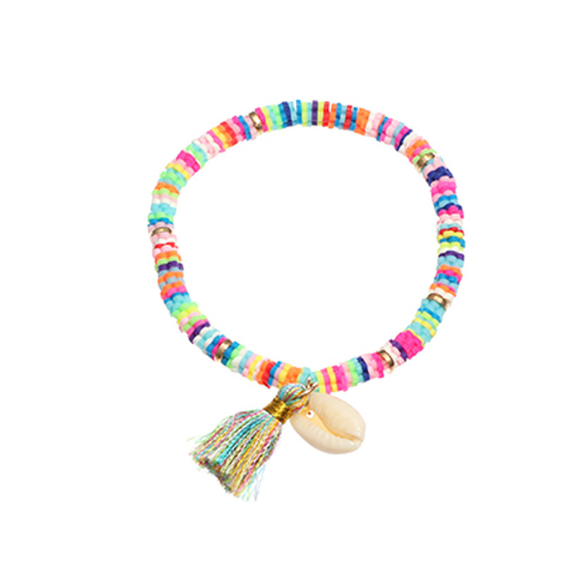Bohemian Beach Style Simple Colorful Soft Ceramic Bangles Women Accessories Jewelry Handmade Knitting Shell Tassel Bracelet