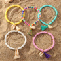 Bohemian Beach Style Simple Colorful Soft Ceramic Bangles Women Accessories Jewelry Handmade Knitting Shell Tassel Bracelet