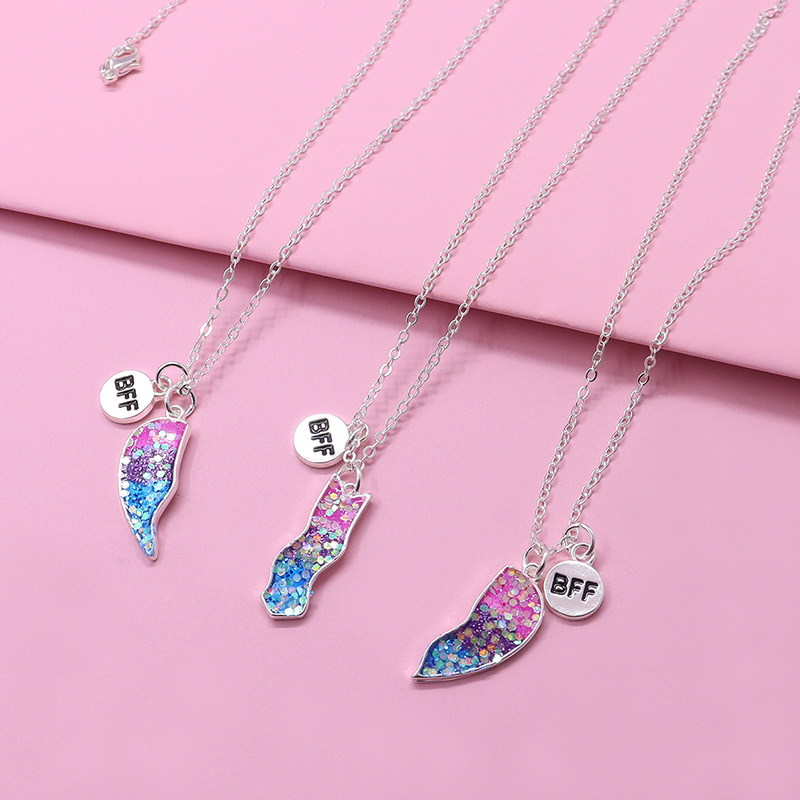 3Pcs/Set Best Friends Children Gift Jewelry Enamel Broken Heart Necklaces Set Chain Necklace