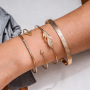 Charm Micro Paved Zircon Chain 4 pieces Set Opening Arrow  Leaf Multi layer Bangles Bracelets Jewelry Gift