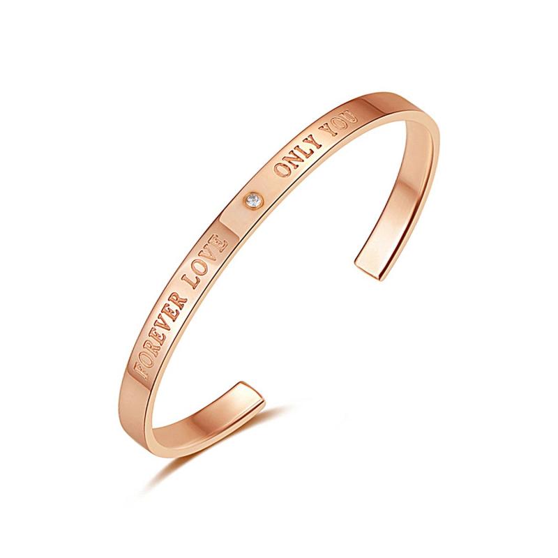 Custom Rose Gold Plated Stainless Steel Jewelry Women Bracelets Engrave Word Cubic Zircon Bracelets Bangles Factory Wholesale