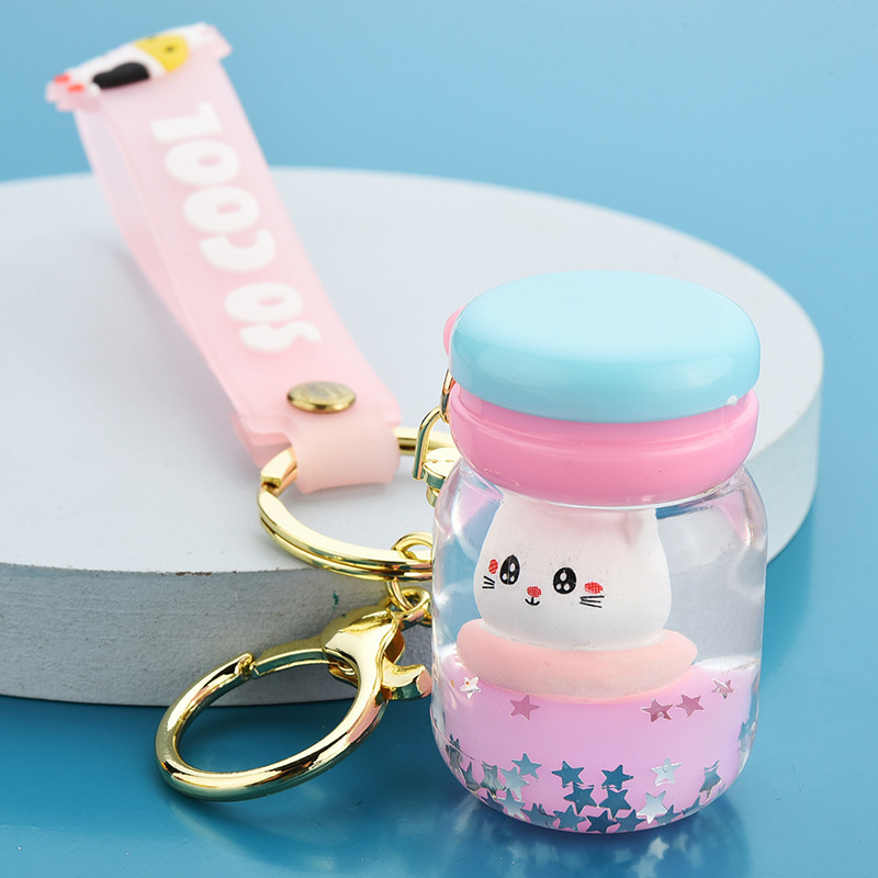 Floating kitten macaroon quicksand key chain surfing cat drift bottle charm into the oil keychain charm