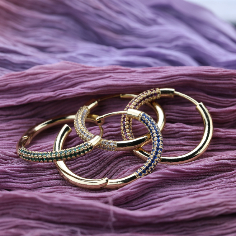 New 2021 Trendy Micro Insert Zirconia Design Charm Jewelry Circle Hoop Earrings for Women and Girl