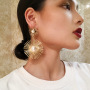 New Arrival Pearl Hollowed Flowers Personalized Exaggerated Over Sized Fashion Pendant Earrings