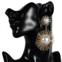 New Arrival Pearl Hollowed Flowers Personalized Exaggerated Over Sized Fashion Pendant Earrings