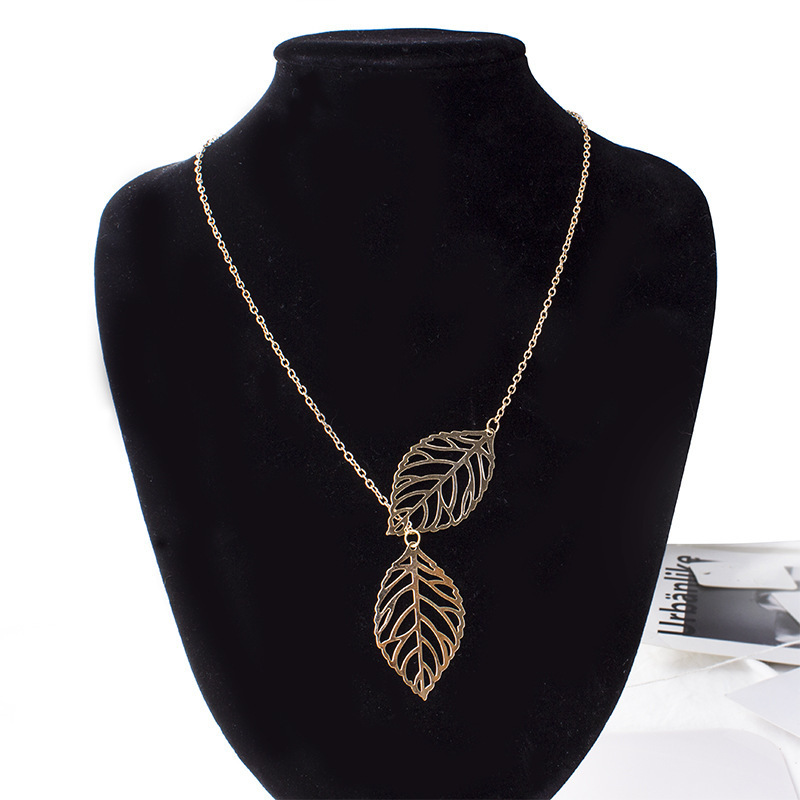 Simple Design Temperament Alloy Women Accessories Jewelry Two leaves Pendant Necklace
