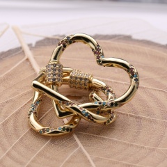 Wholesale Women Fashion KC Gold Plated Zircon Copper CZ Lovely Heart Carabiner Jewelry Accessory for Bracelet Necklace Making