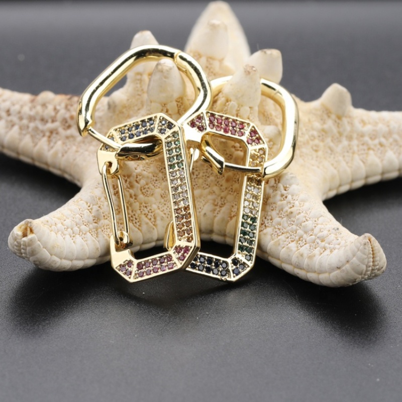 Fashion Square Pendant KC Gold Plated Zircon Huggie Earrings CZ Jewelry Hoop Earrings Women Joyas Accessories for Woman 2021