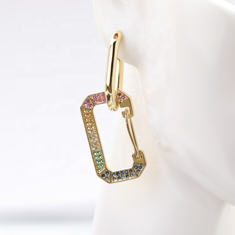 Fashion Square Pendant KC Gold Plated Zircon Huggie Earrings CZ Jewelry Hoop Earrings Women Joyas Accessories for Woman 2021