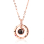 Rose Gold Plated 100 Languages I Love You Projection Crystal Heart Romantic Jewelry Chain Pendant Necklace for Women Gift