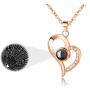 Rose Gold Plated 100 Languages I Love You Projection Crystal Heart Romantic Jewelry Chain Pendant Necklace for Women Gift