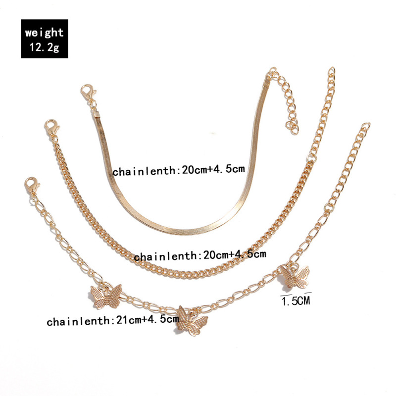 Summer Now Simple Multi-layer Snake Anklet Chain Fashion Cuban Link Butterfly Pendant Anklet
