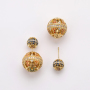Middle East Style Exaggerated Gold Earring 2 CZ Micro Pave Ball Earring