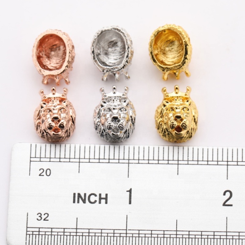 Wholesale 12mm Women Fashion Accessories Gold Plated Lion Head Design DIY Beads for Jewelry Bracelet Necklace Keychain Making